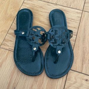 Tory Burch Classic Miller Sandal - Croc Embossed in Dark Green - Size 7